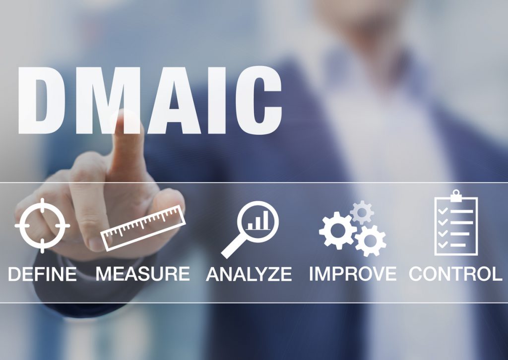 Manager presenting DMAIC continuous improvement tools